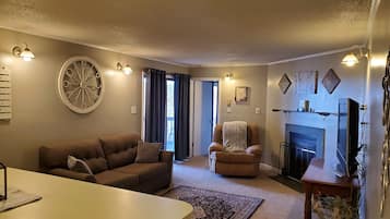 TV, fireplace, foosball