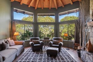 TV, fireplace, table tennis, books