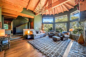 TV, fireplace, table tennis, books