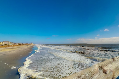 On the beach. Oceanfront ocean view condo with private W/D & central AC - walk to everything