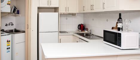 Fridge, microwave, dishwasher, electric kettle