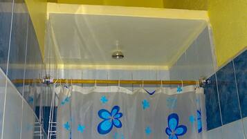 Hair dryer, towels, toilet paper