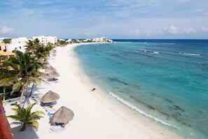 On the beach, sun-loungers, beach towels - Deluxe Beachfront Penthouse in Akumal  (Akumal, Quintana Roo)