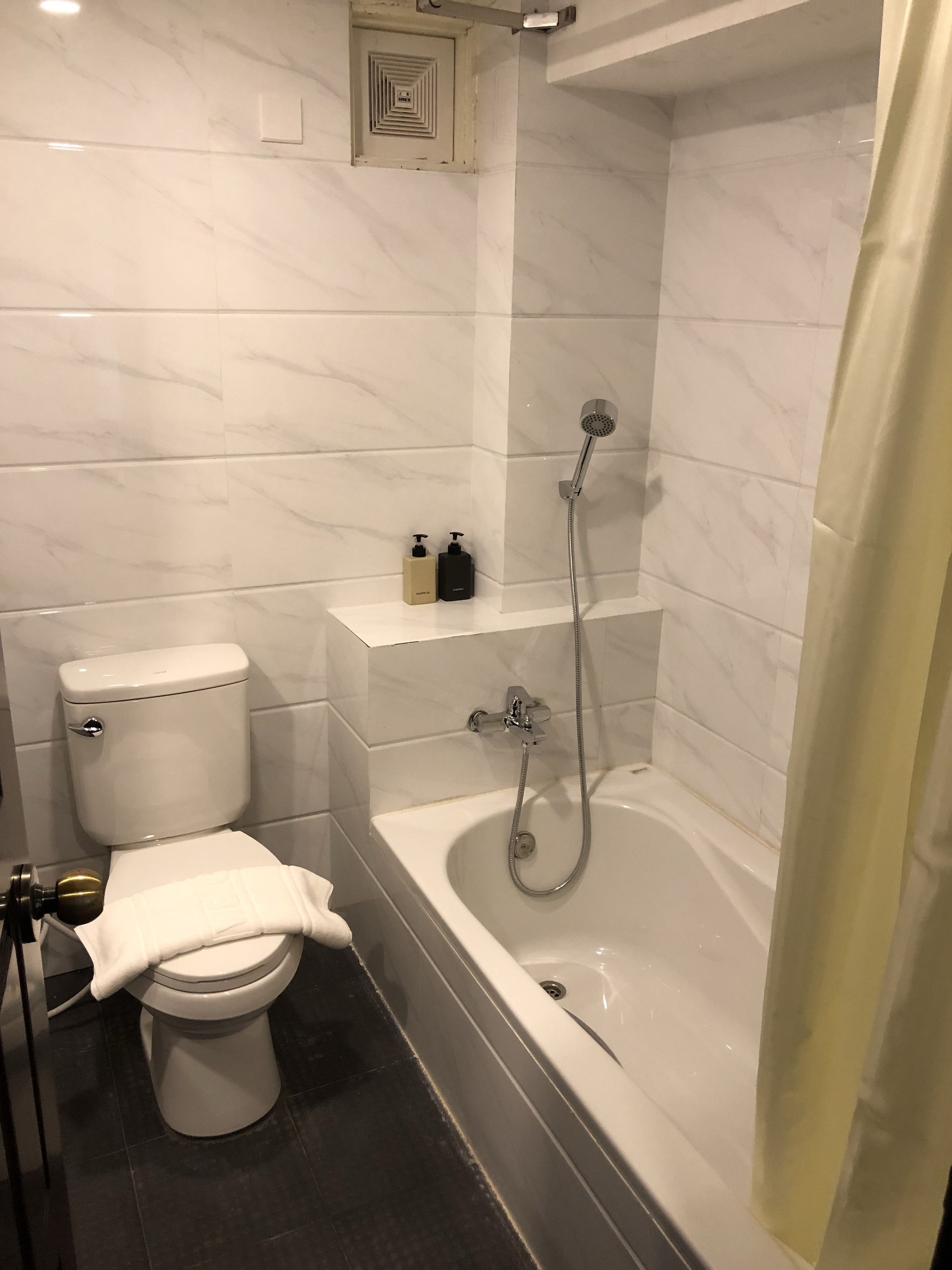 free toiletries, hair dryer, slippers, towels