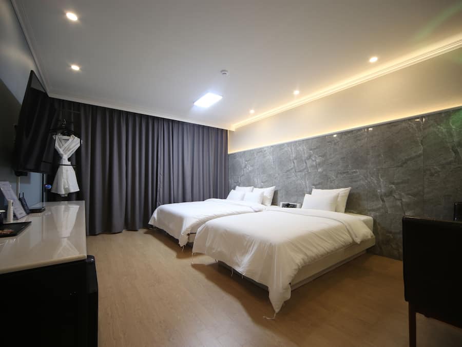 Habitación Deluxe con 2 camas individuales | Escritorio, espacio para trabajar con laptop y cortinas blackout