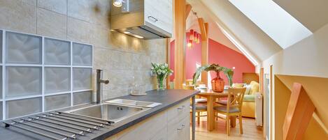 Apartment | Private kitchenette | Fridge, oven, stovetop, dishwasher