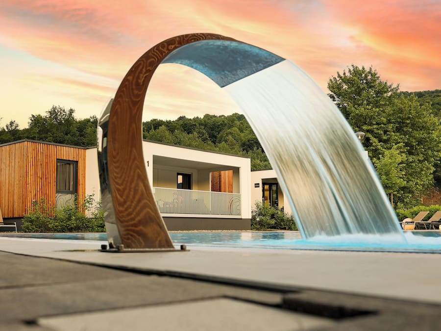 Outdoor pool, pool umbrellas, pool loungers