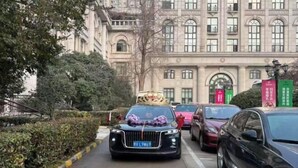 A building with classical architecture, a parking lot with cars, and a hedge along the sidewalk. - Fengleyuan Hotel (Zhengzhou)