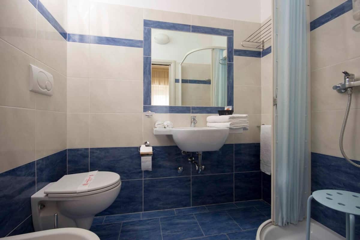 shower, rainfall showerhead, free toiletries, hair dryer