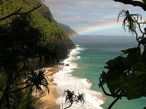 My favorite rainbow picture on Napali Coastline hike - LUXURIOUS POIPU SANDS CONDO SANCTUARY  (Koloa)