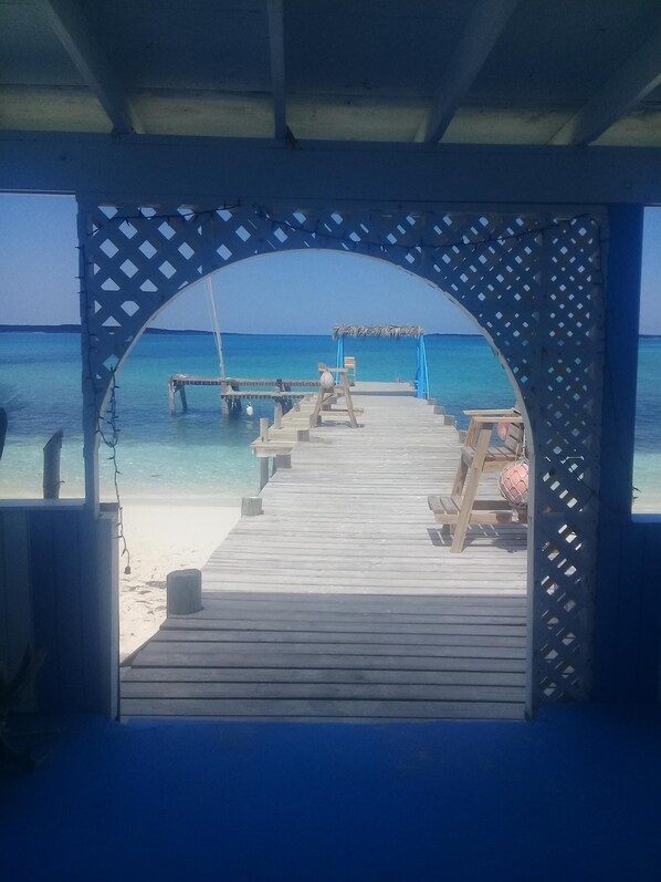 On the beach, sun loungers, beach towels