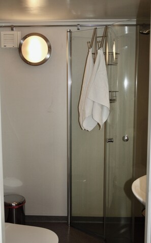 Douche, séchoir à cheveux, serviettes fournies, papier de toilette