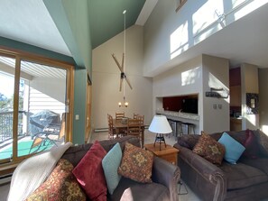 TV, fireplace, DVD player, music library