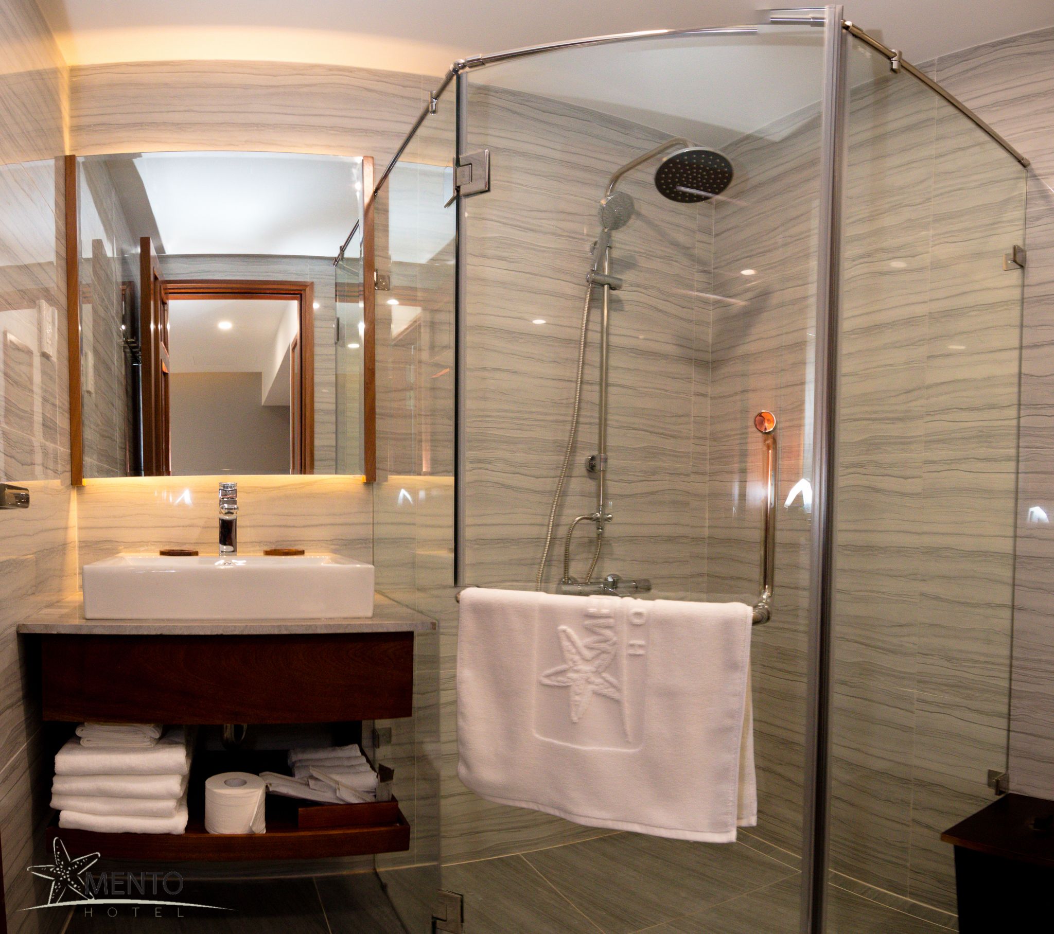 deluxe twin room | bathroom | shower, designer toiletries, hair dryer, bathrobes
