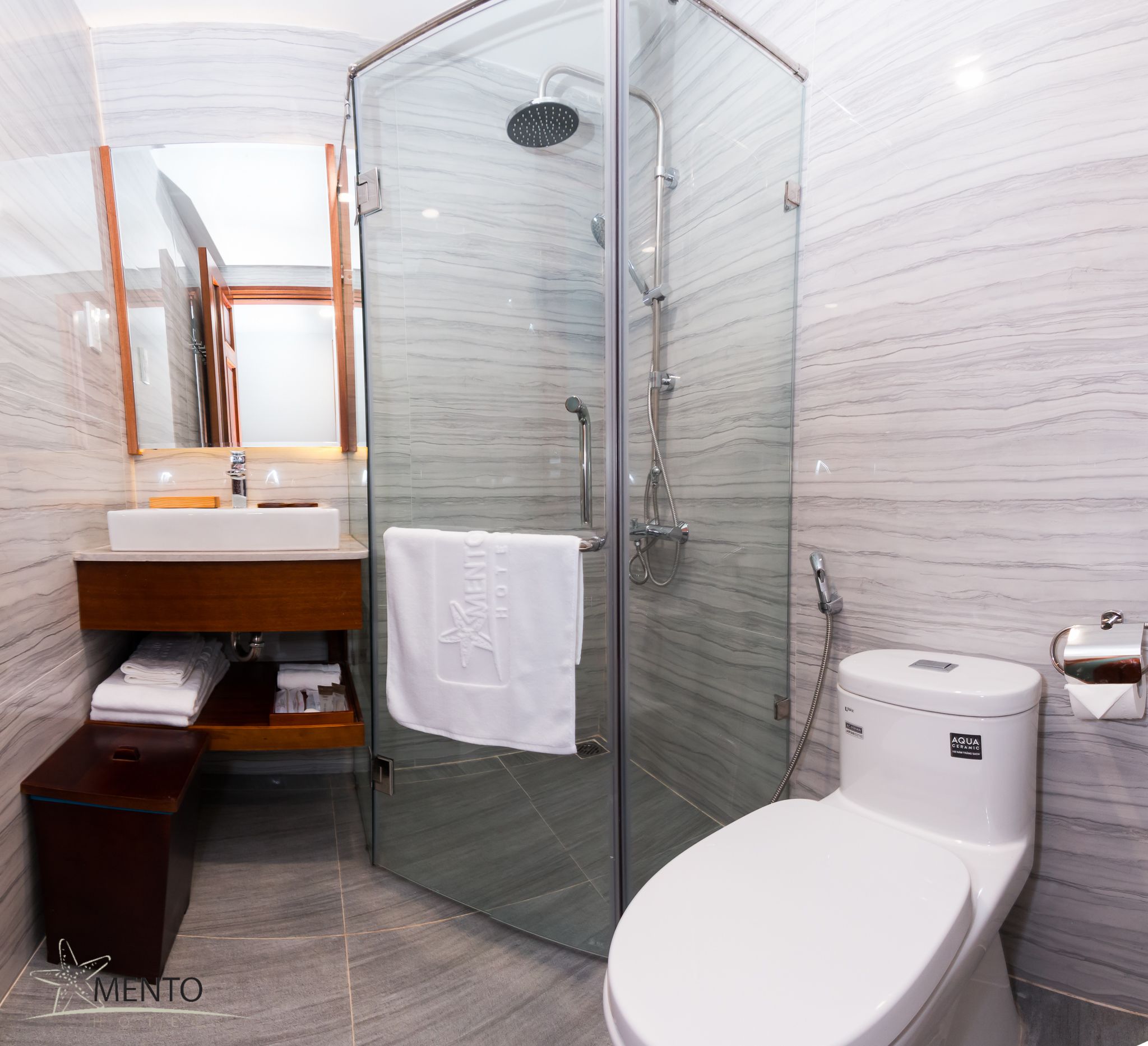 superior twin room | bathroom | shower, designer toiletries, hair dryer, bathrobes