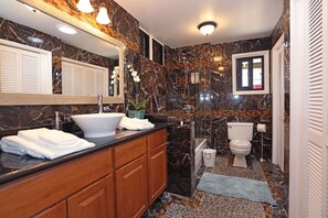 Ensemble baignoire-douche, séchoir à cheveux, serviettes fournies