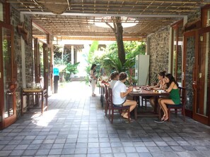 Lunch and dinner served, local cuisine