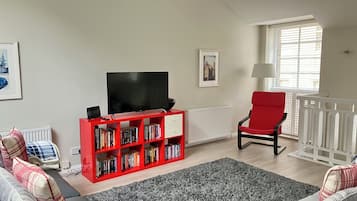 TV, DVD player, books