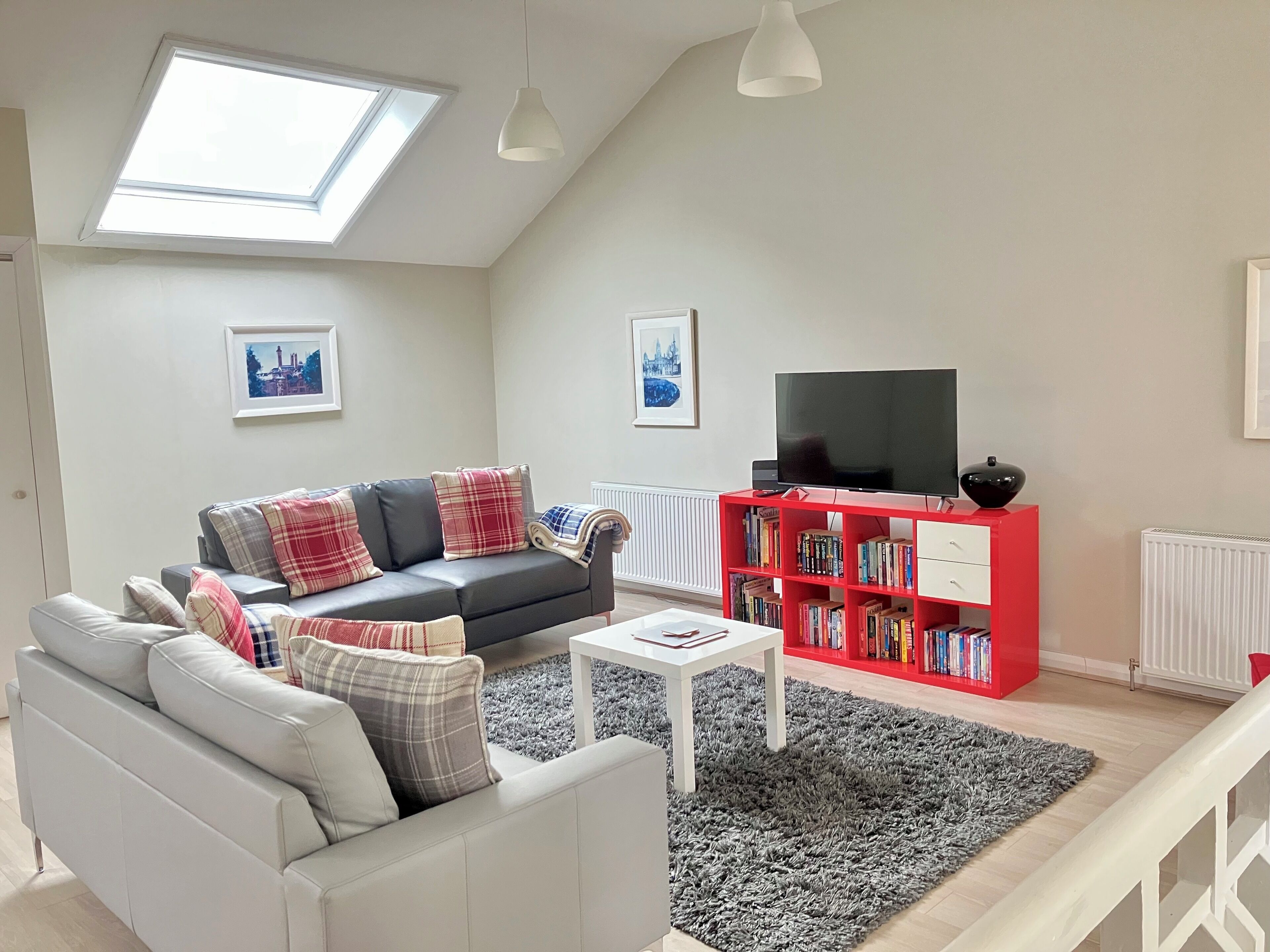 TV, DVD player, books