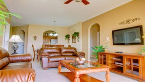 Comfort 3 Bedroom Villa with Pool Access | Living area | 50-inch TV with cable channels, DVD player - Sunderland Condo at Windsor Hills Resort (Kissimmee)