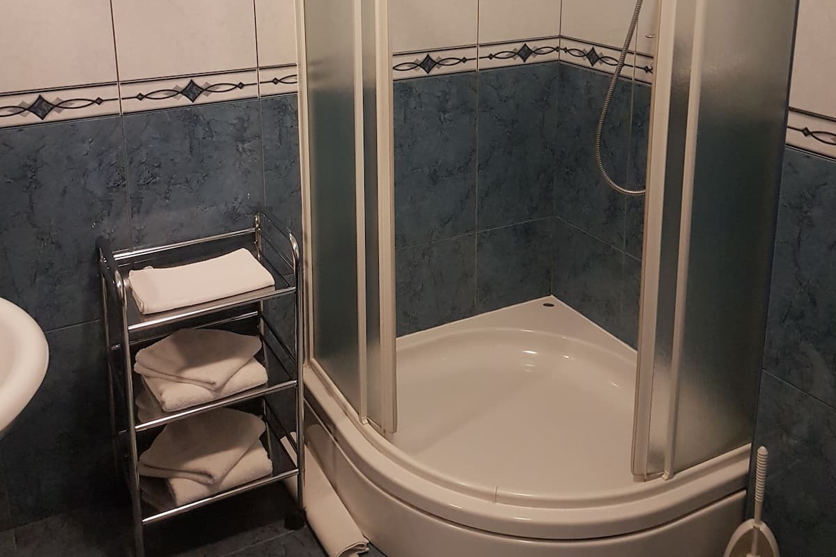 Douche, articles de toilette (gratuits), séchoir à cheveux
