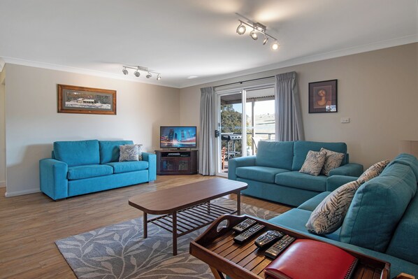 TV, DVD player, books, stereo