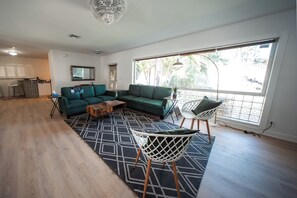 Flat-screen TV, books