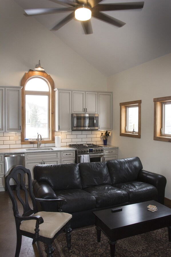 TV, caminetto, lettore DVD, libri