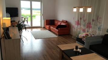 Smart TV, DVD player, books, video library