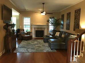 TV, fireplace, video games, DVD player