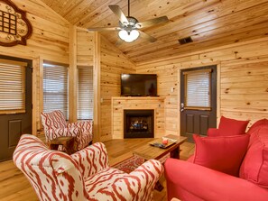 Smart TV, fireplace, video games, DVD player