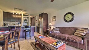 A compact living space with a kitchenette, a sofa, a coffee table, and a dining area. - Maui Vista #2110 - Ground Floor! REDUCED RATES! BEDROOM AC, near beach!! (Kihei)