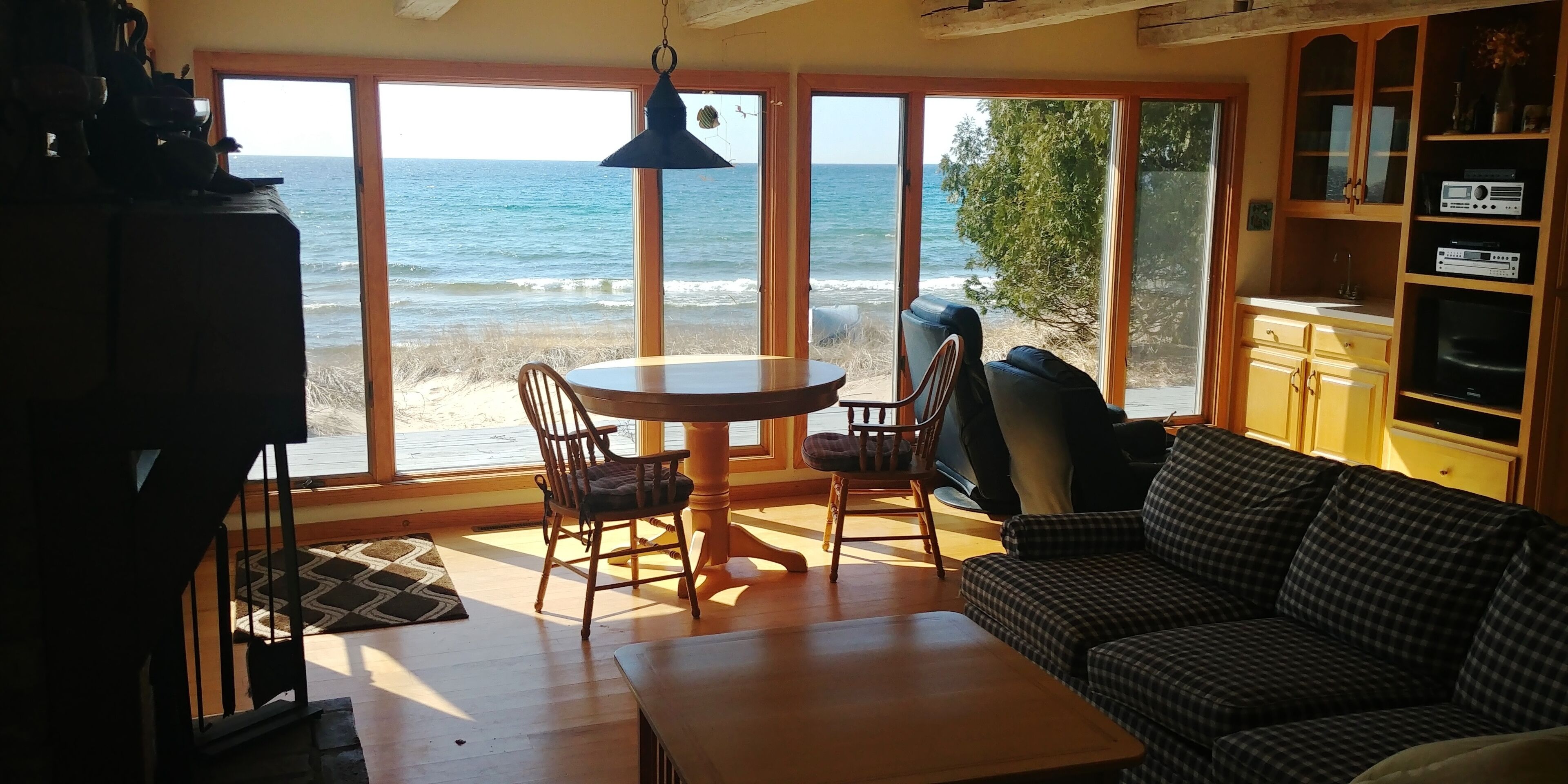 TV, fireplace, DVD player, foosball