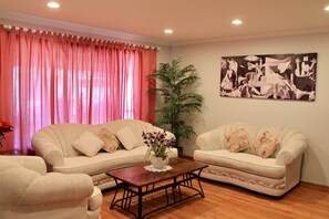 TV, DVD player, books, smart speakers