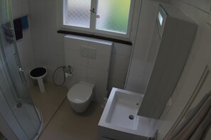 Shower, rainfall showerhead, hair dryer, towels - Pension Schönörtli (Sigriswil)