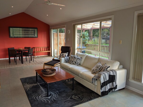 Smart TV, DVD player, books, video library