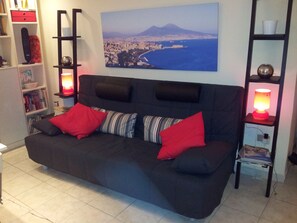 Smart TV, DVD player, books, music library