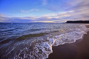 En la playa, camastros y toallas de playa