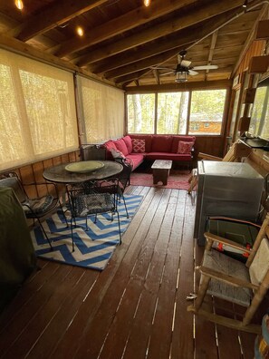 Smart TV, fireplace, video games, DVD player