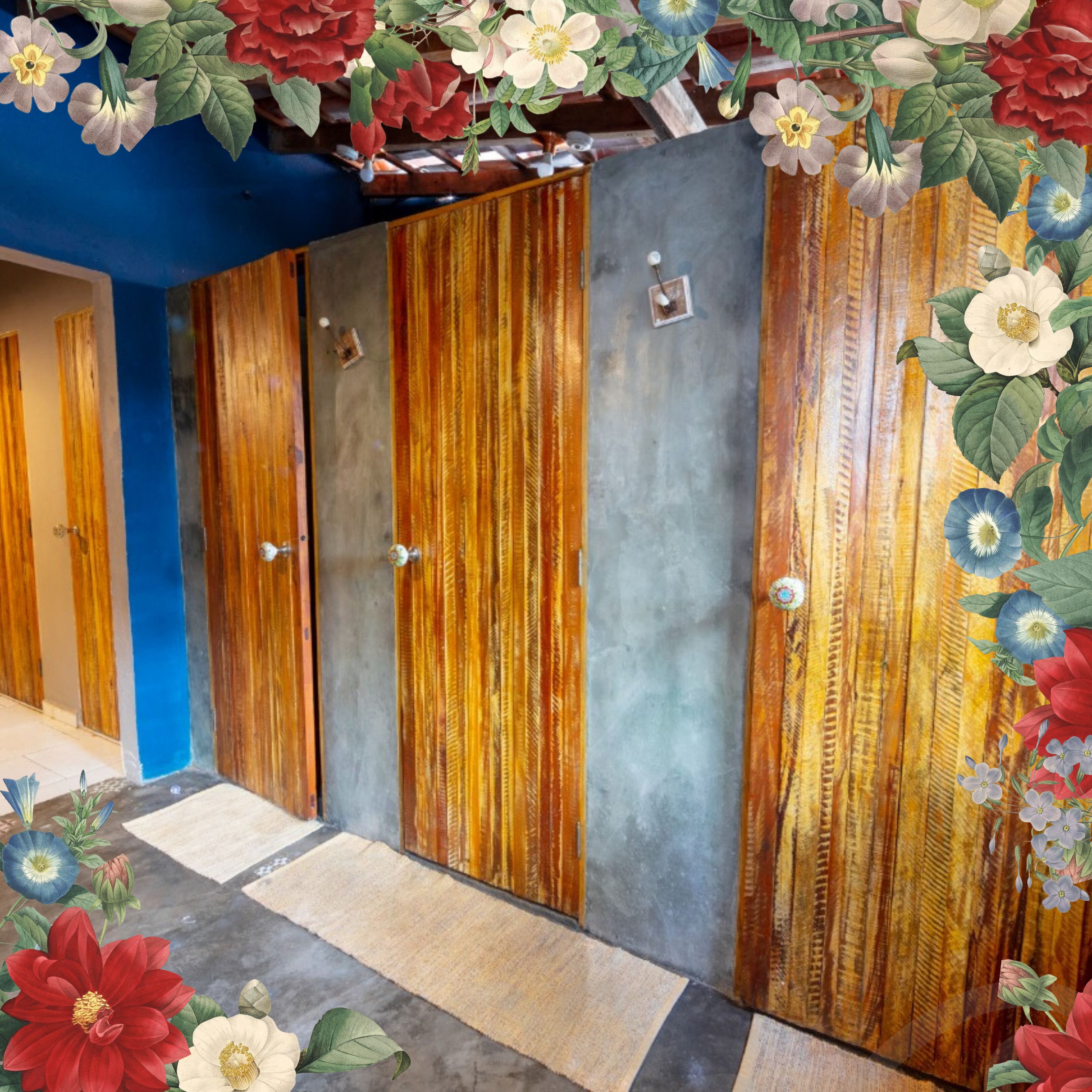 Shower, rainfall showerhead, towels