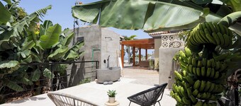ガラチコのバナナの木に囲まれた海の景色を望む見事な家