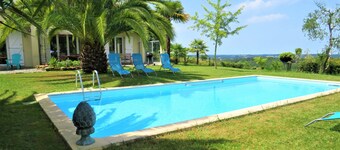 Luxury architect villa with pool and panoramic Pyrenees view