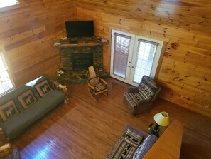 Smart TV, fireplace, foosball