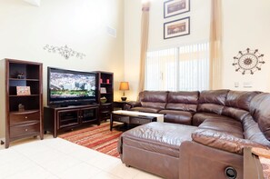 TV, DVD player, table football, video library