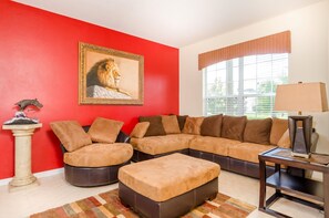 TV, DVD player, table football, video library