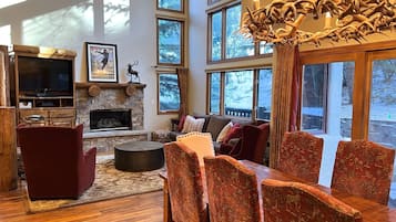 Smart TV, fireplace, DVD player, stereo