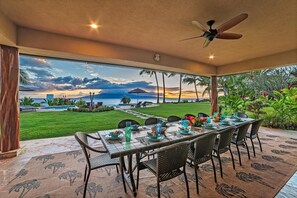 Outdoor dining - Pickleball, basketball, Ocean Views! Private pool, hot tub, Gated Estate! (Lahaina)