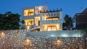 Front of property - evening/night - Villa Silvia (Chania)