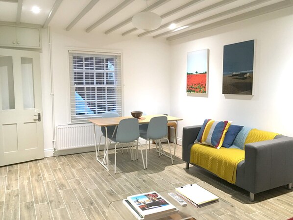 Älytelevisio, takka, kirjoja