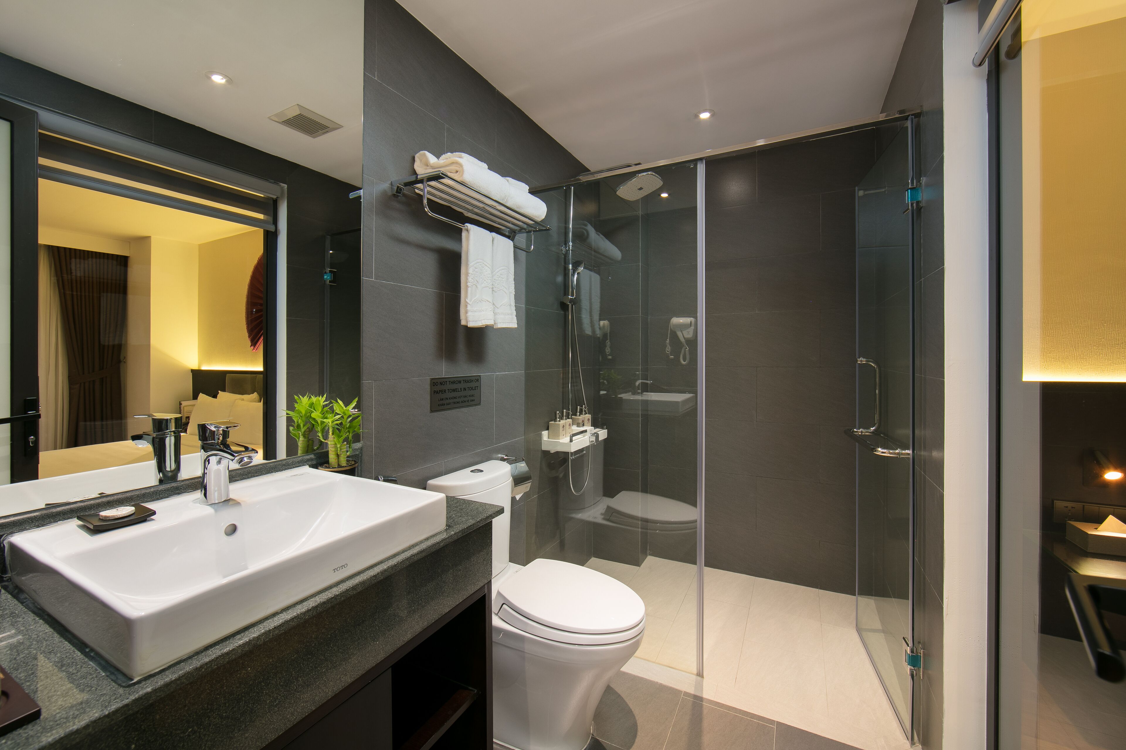 free toiletries, hair dryer, bathrobes, slippers